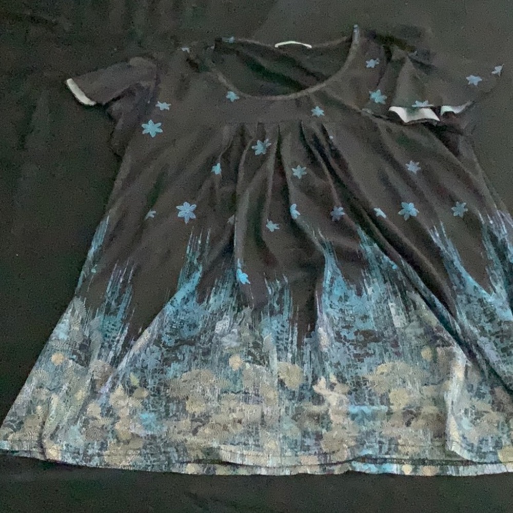 Blue and Black Floral Top